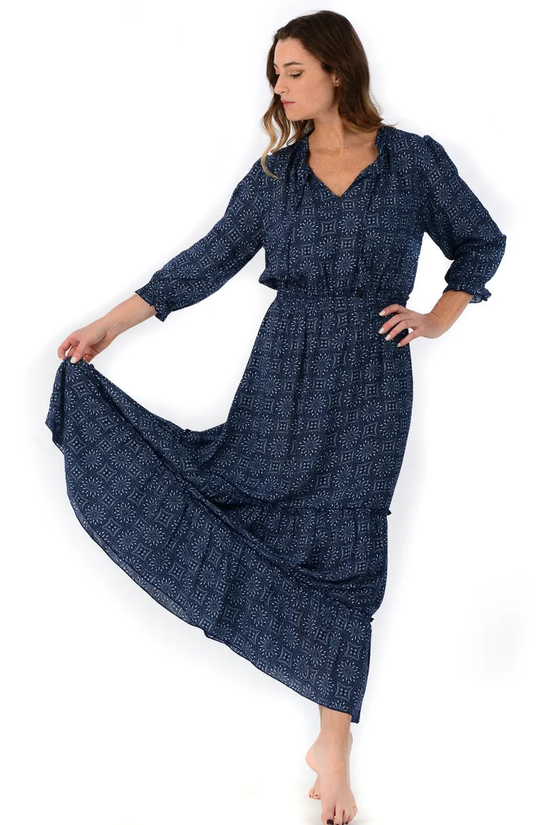 Eliza Dress / Deep Indigo Medallion