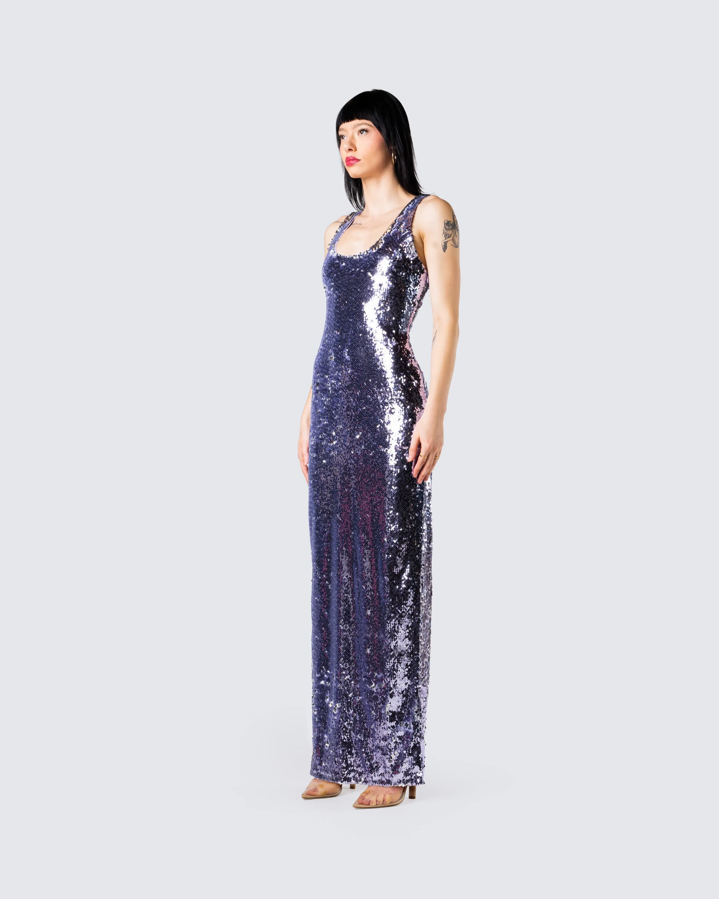 Elsa Lilac Sequin Sleeveless Gown