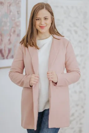 Empower Others Lapel Collar Pockets Long Sleeve Jacket in Rose