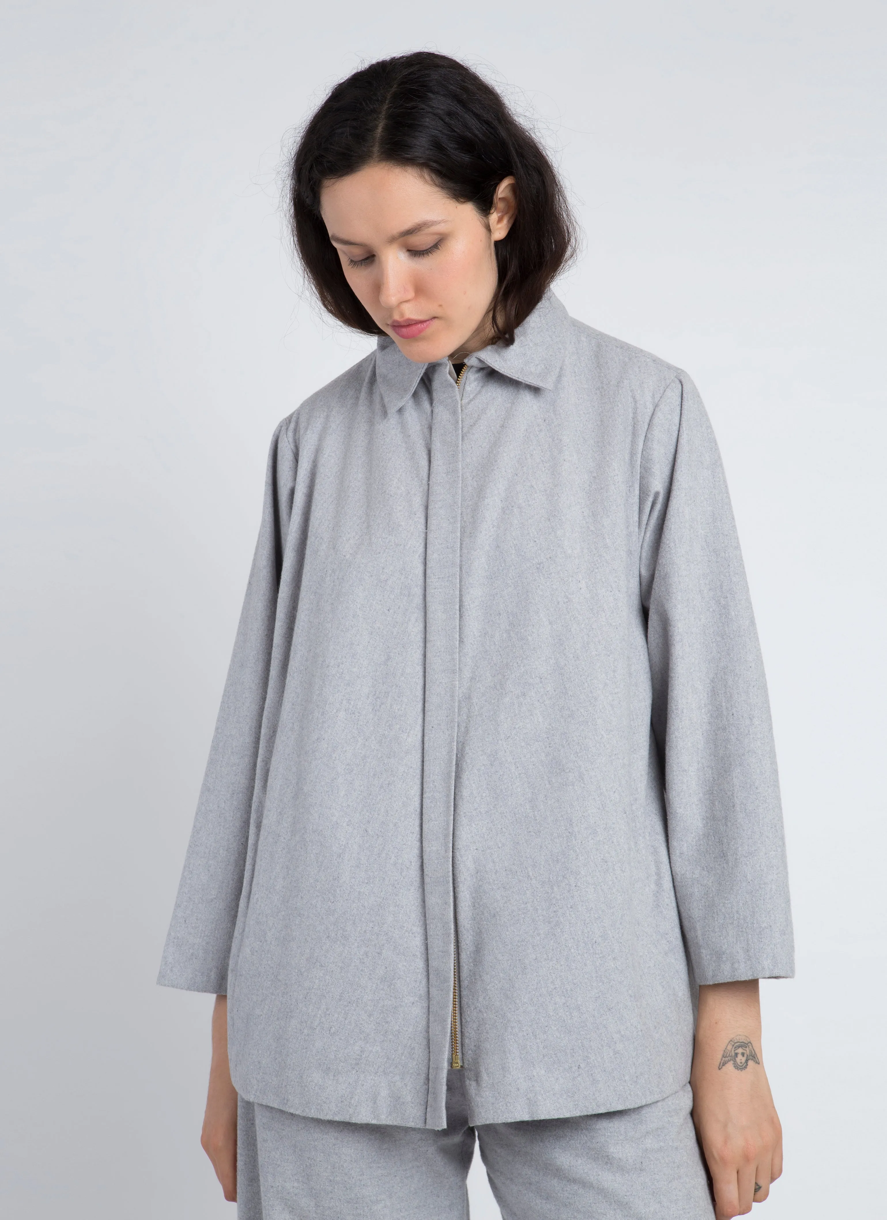 Eucalyptus Front Zip Collar Jacket - Light Grey