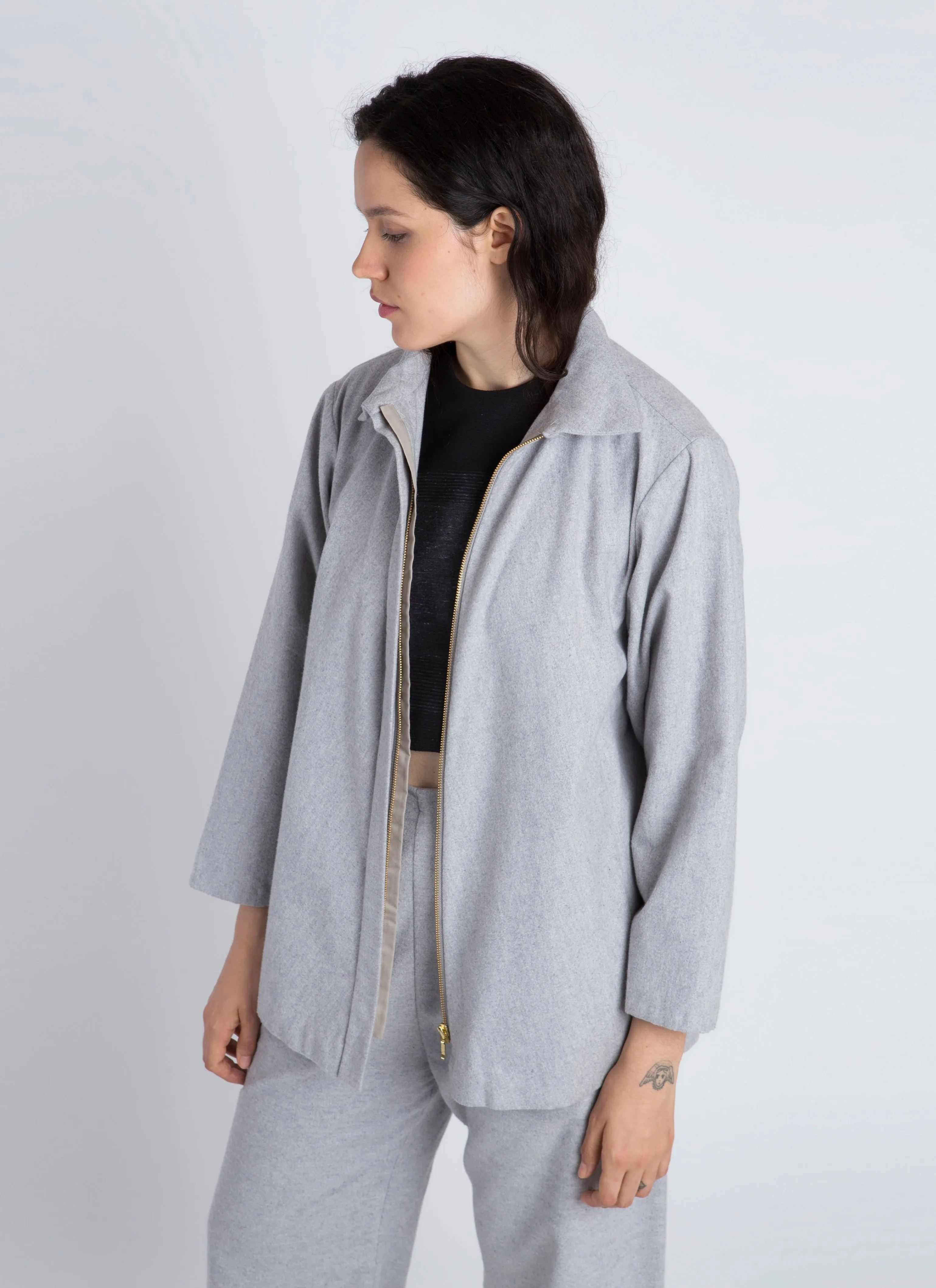 Eucalyptus Front Zip Collar Jacket - Light Grey