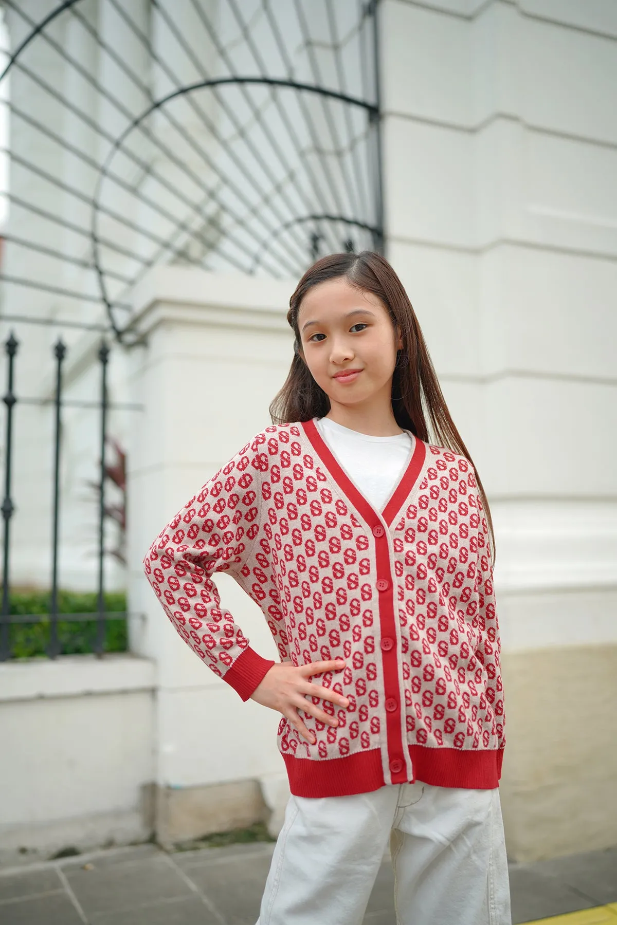 Everyday Kids Monogram Cardigan - Cherry