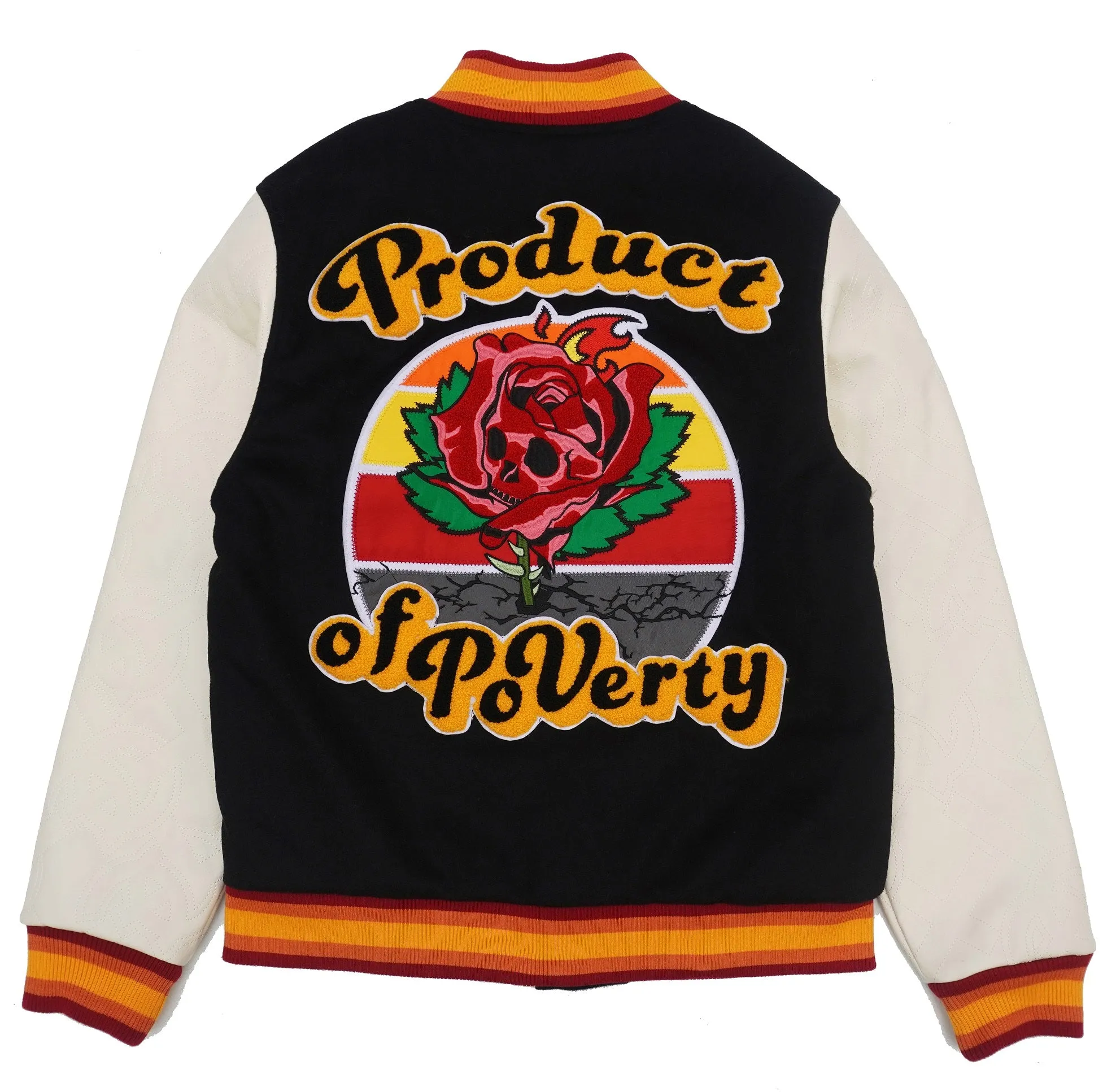 F1026 Product of Poverty Varsity Jacket - Black