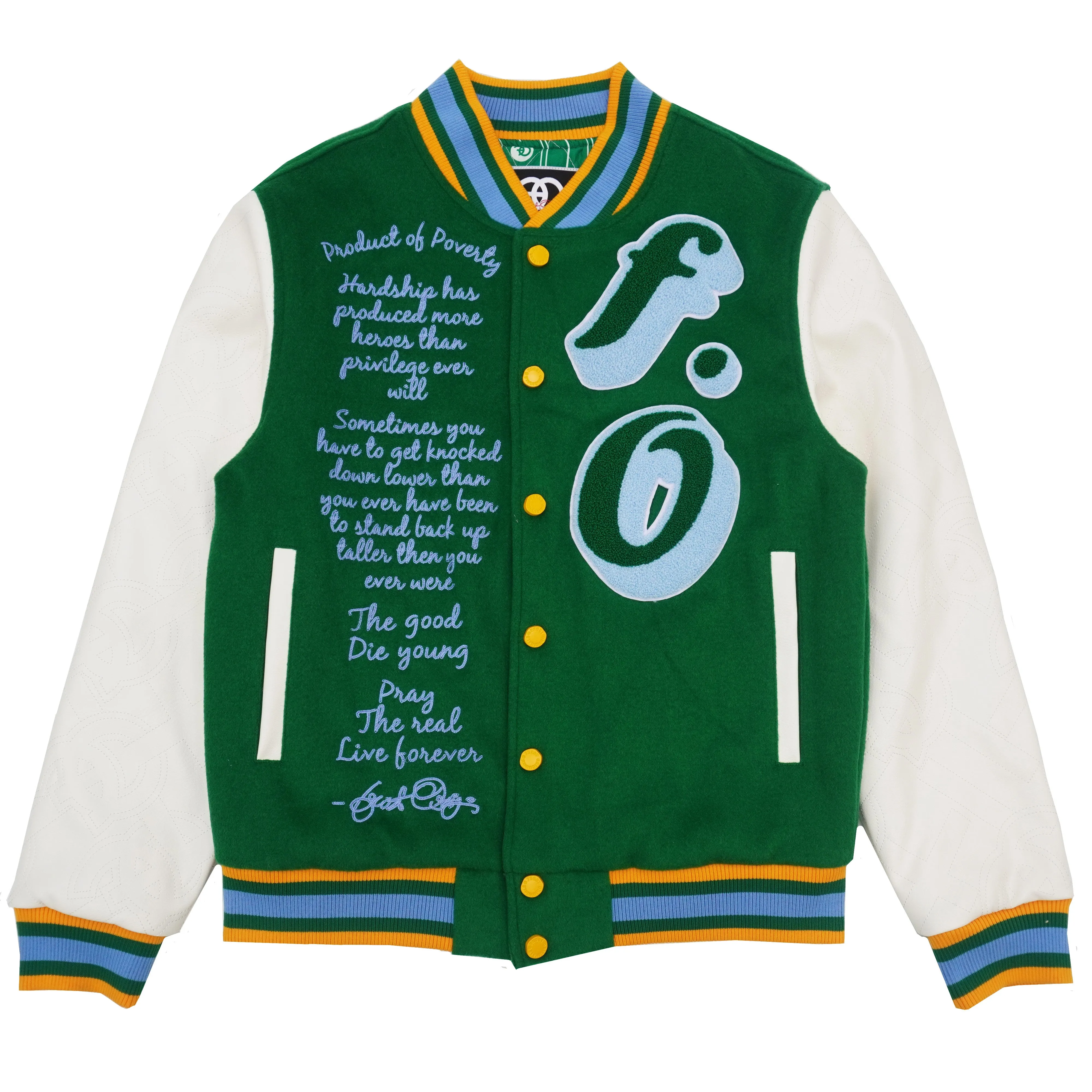 F1026 Product of Poverty Varsity Jacket - Green