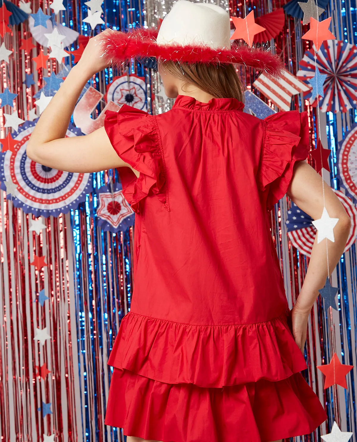 Fantastic Fawn Poplin Ruffle Dress with America Cocktail