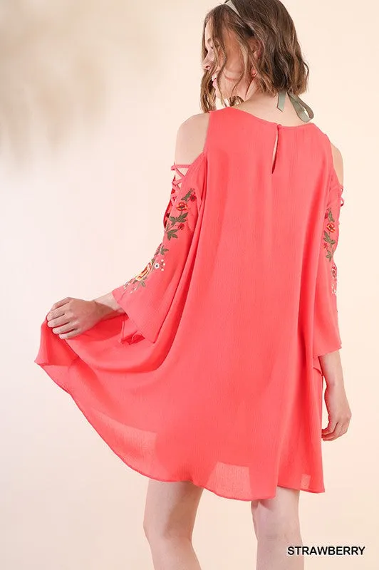 Floral Embroidered Angel Sleeve Dress