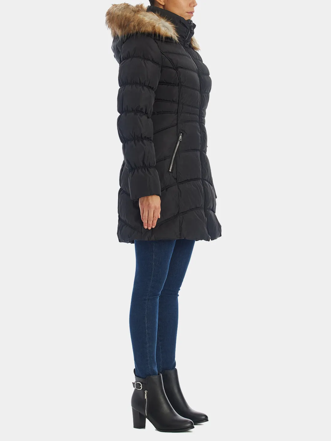 Fur Collar Hooded Puffer Coat