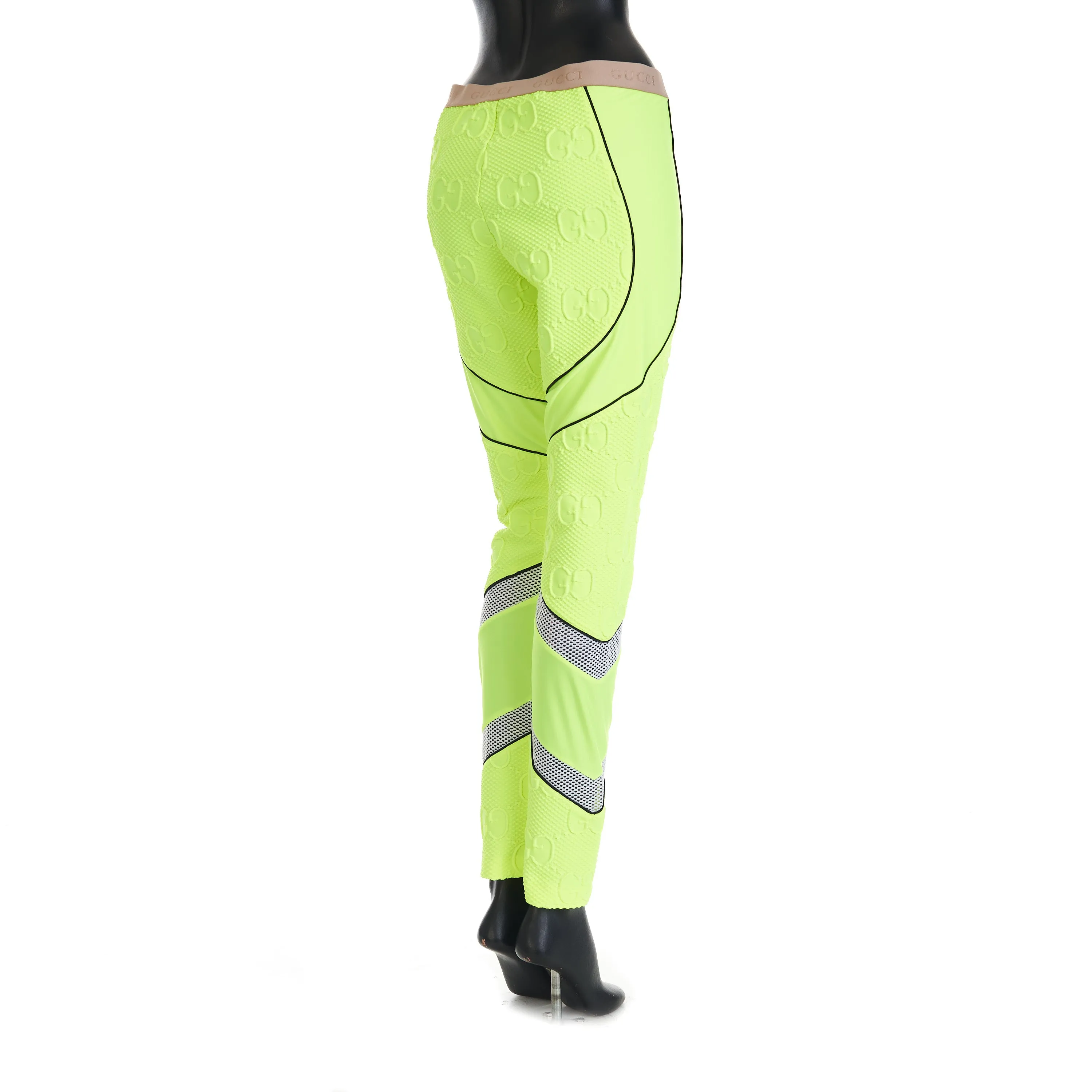 GG Stretch Jersey Neoprene Leggings In Fluorescent Yellow