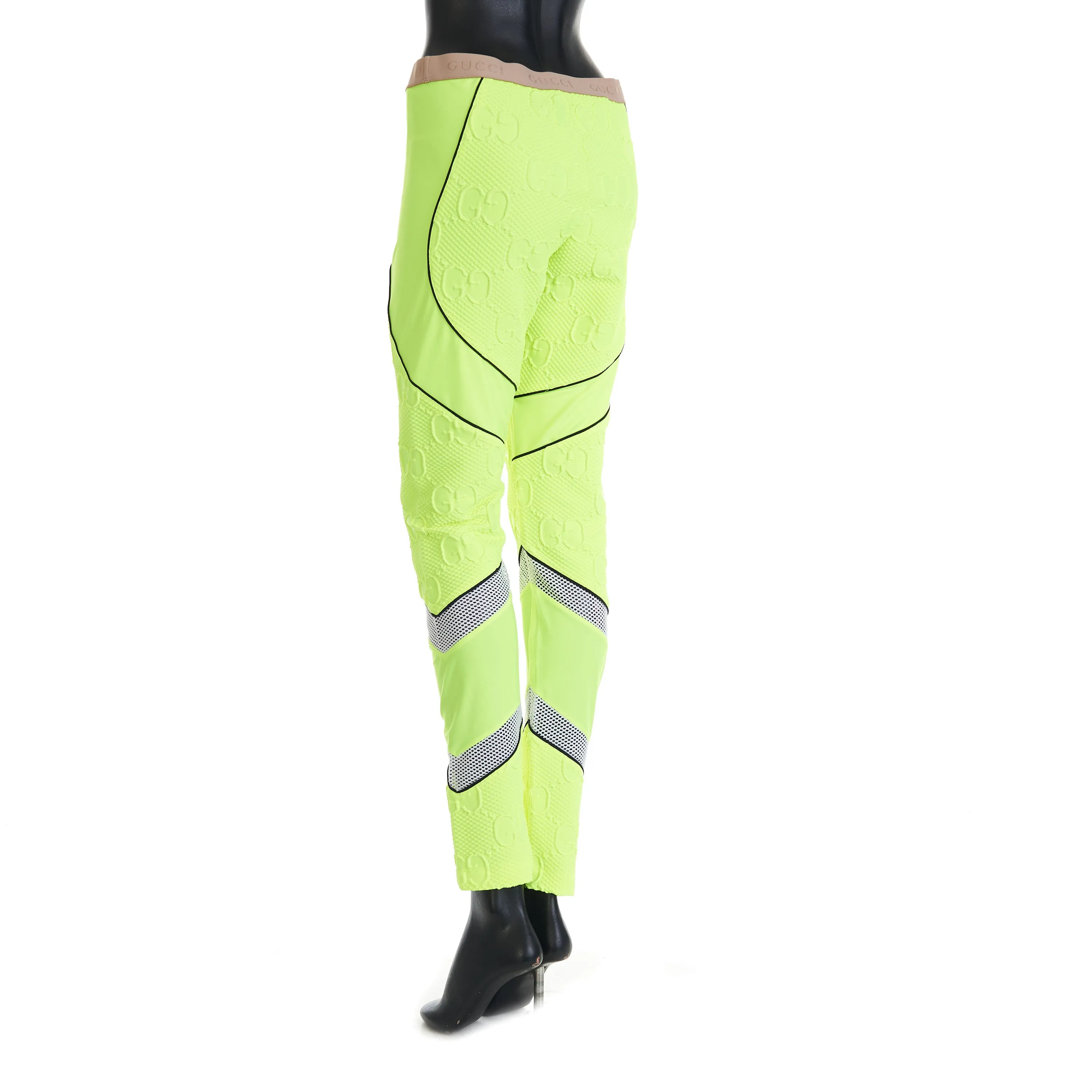 GG Stretch Jersey Neoprene Leggings In Fluorescent Yellow