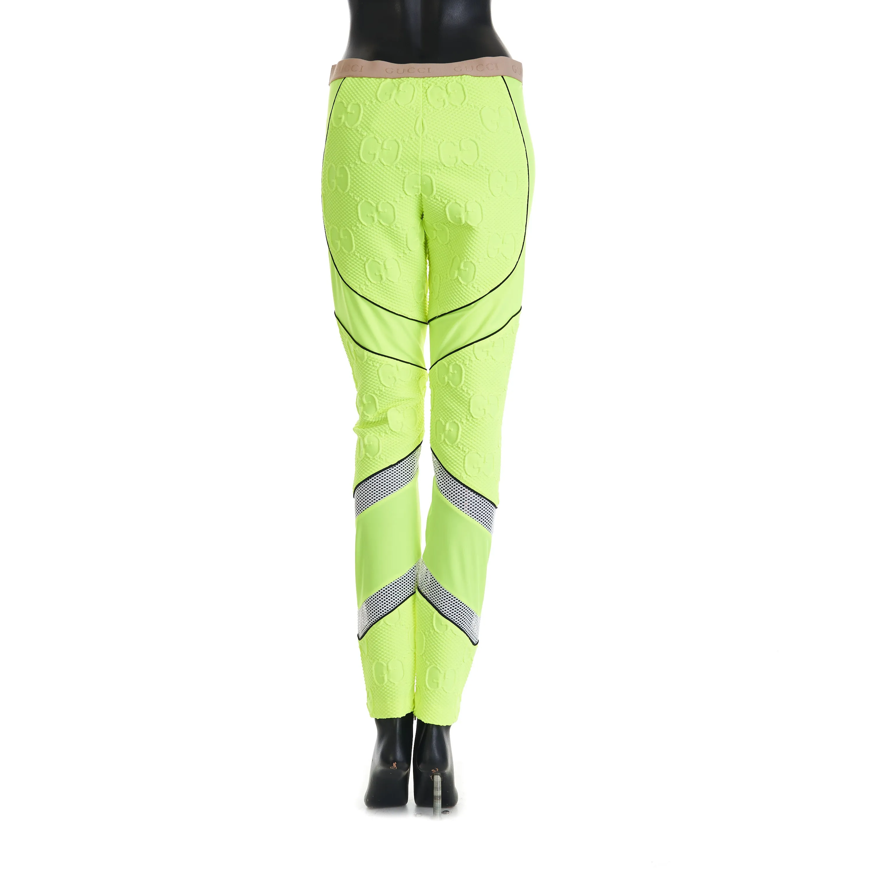 GG Stretch Jersey Neoprene Leggings In Fluorescent Yellow