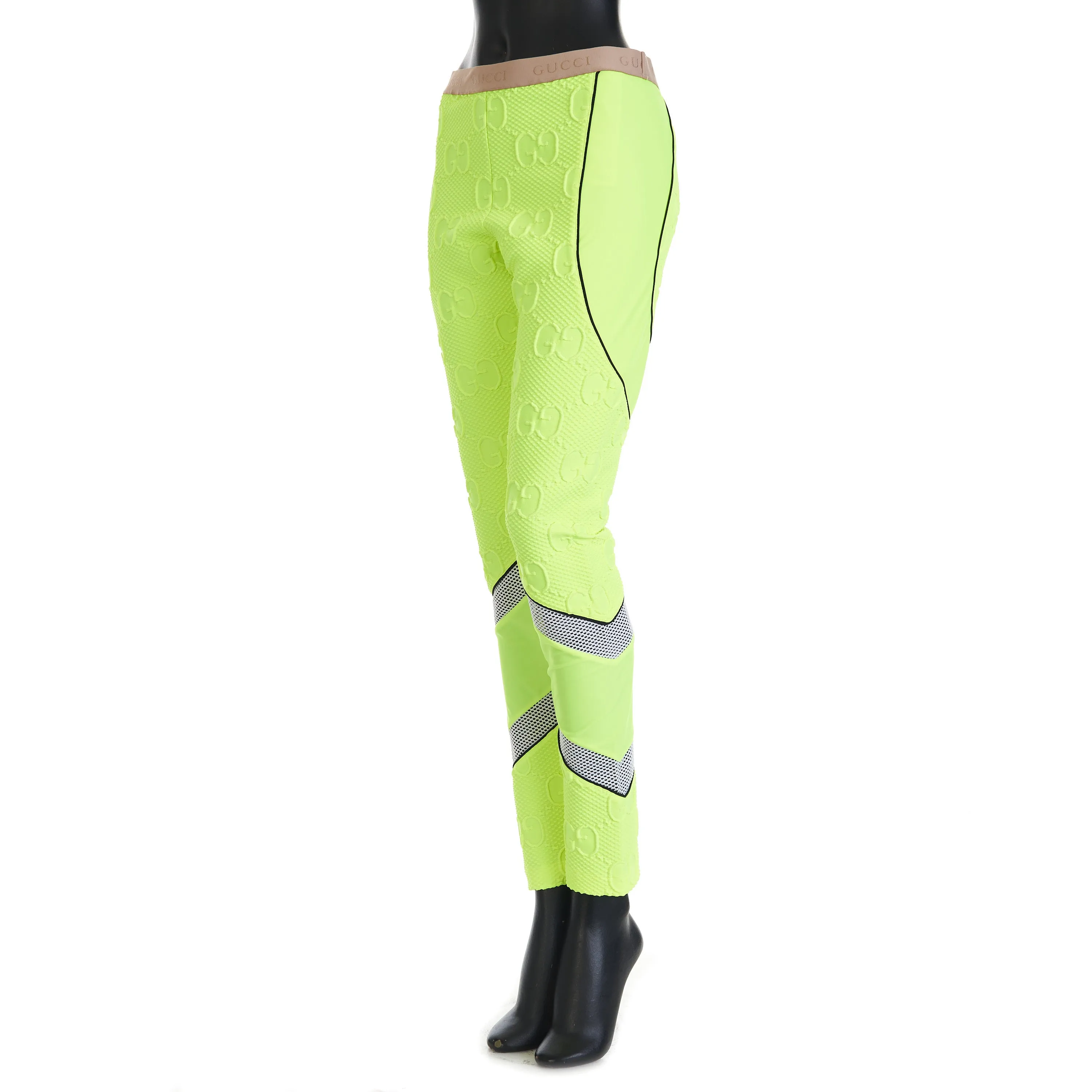 GG Stretch Jersey Neoprene Leggings In Fluorescent Yellow