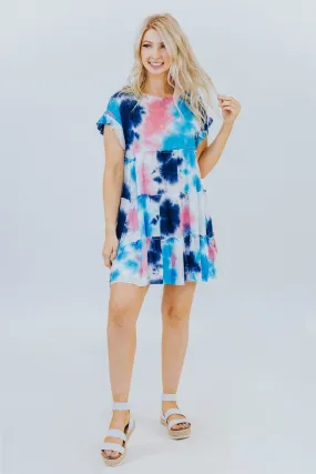 Give Me Love Tie Dye Dress in Pink and Blue