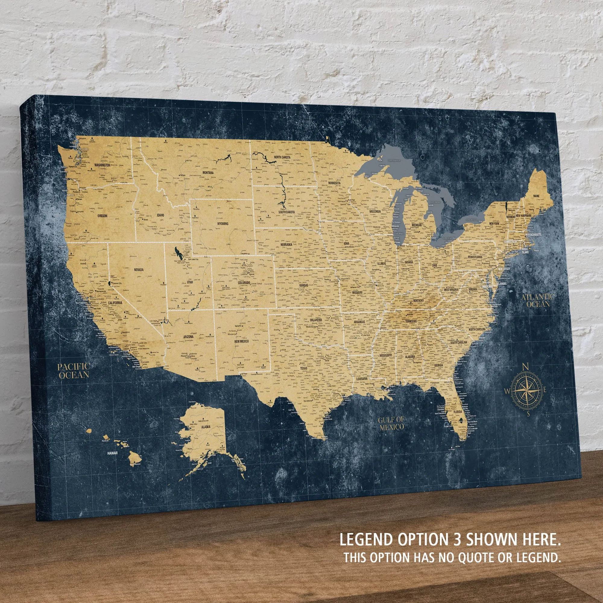 Gold & Navy Textured USA Push Pin Map