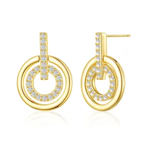 Gold Plated Double Circle Drop Earrings Created with Zircondia® Crystals