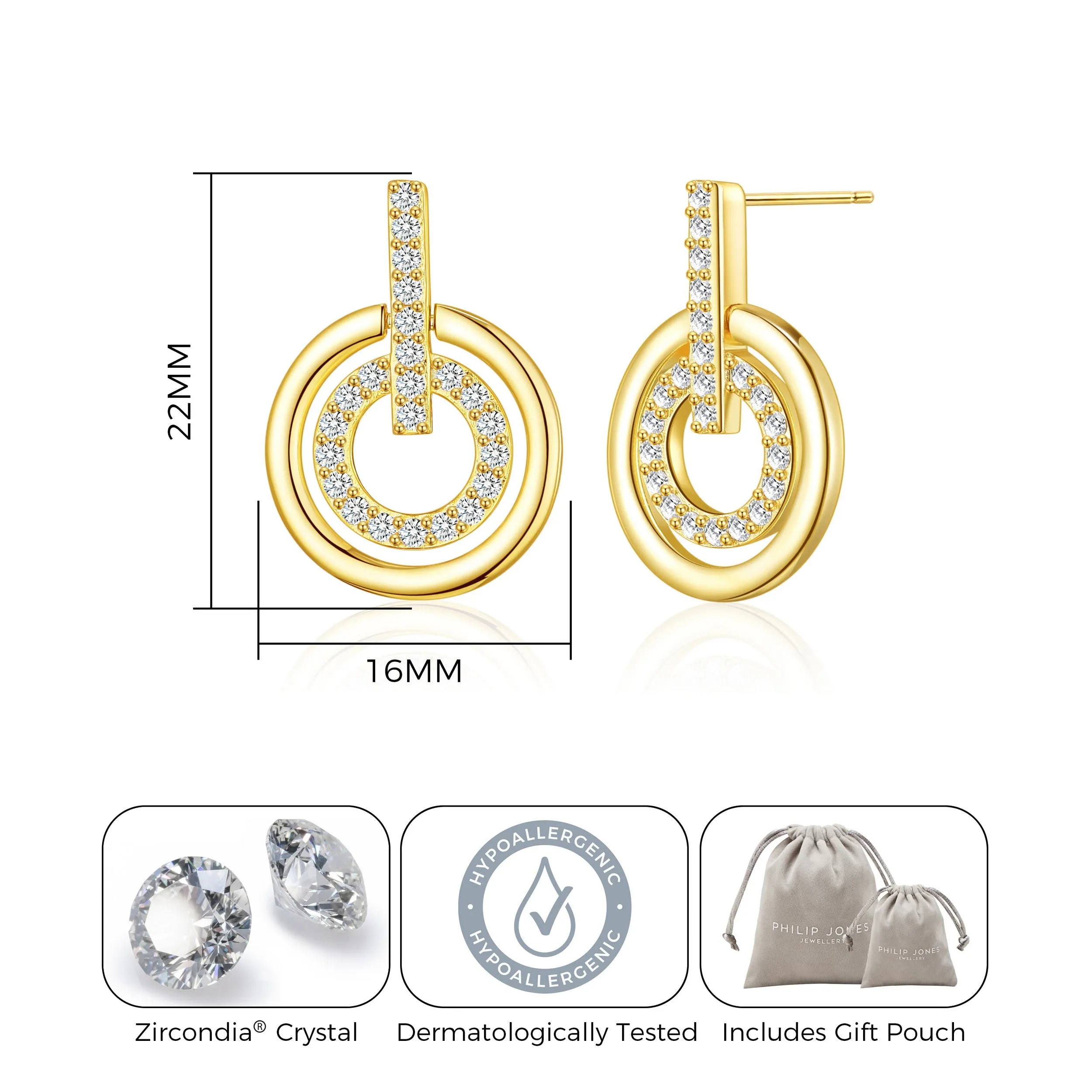 Gold Plated Double Circle Drop Earrings Created with Zircondia® Crystals