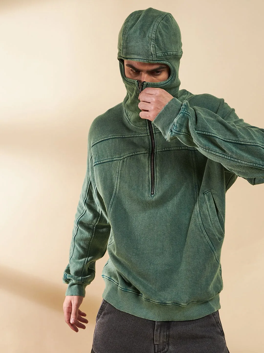 Green Washed Baggy Smugglers Hooded Sweatshirt