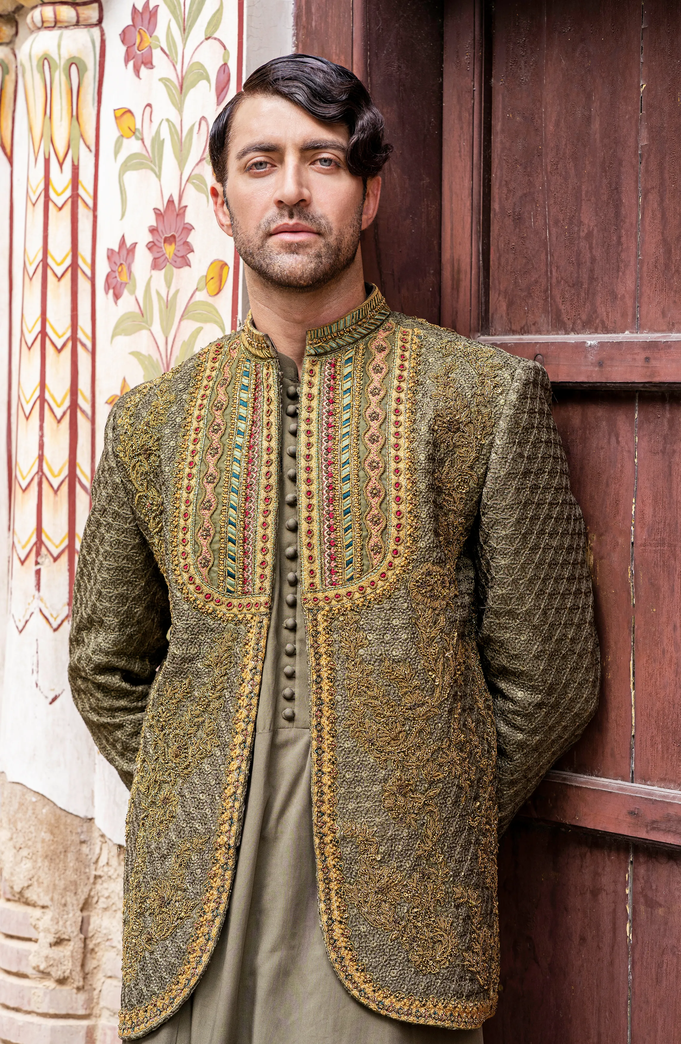 Handcrafted Green Prince Coat with Rajasthani Kurta & Pajama