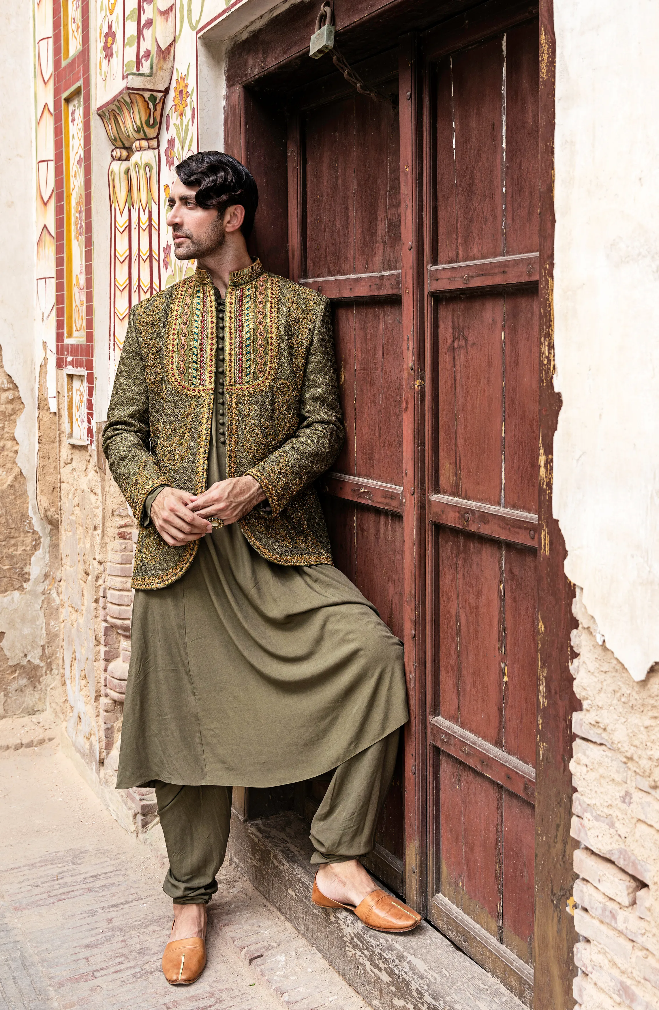 Handcrafted Green Prince Coat with Rajasthani Kurta & Pajama