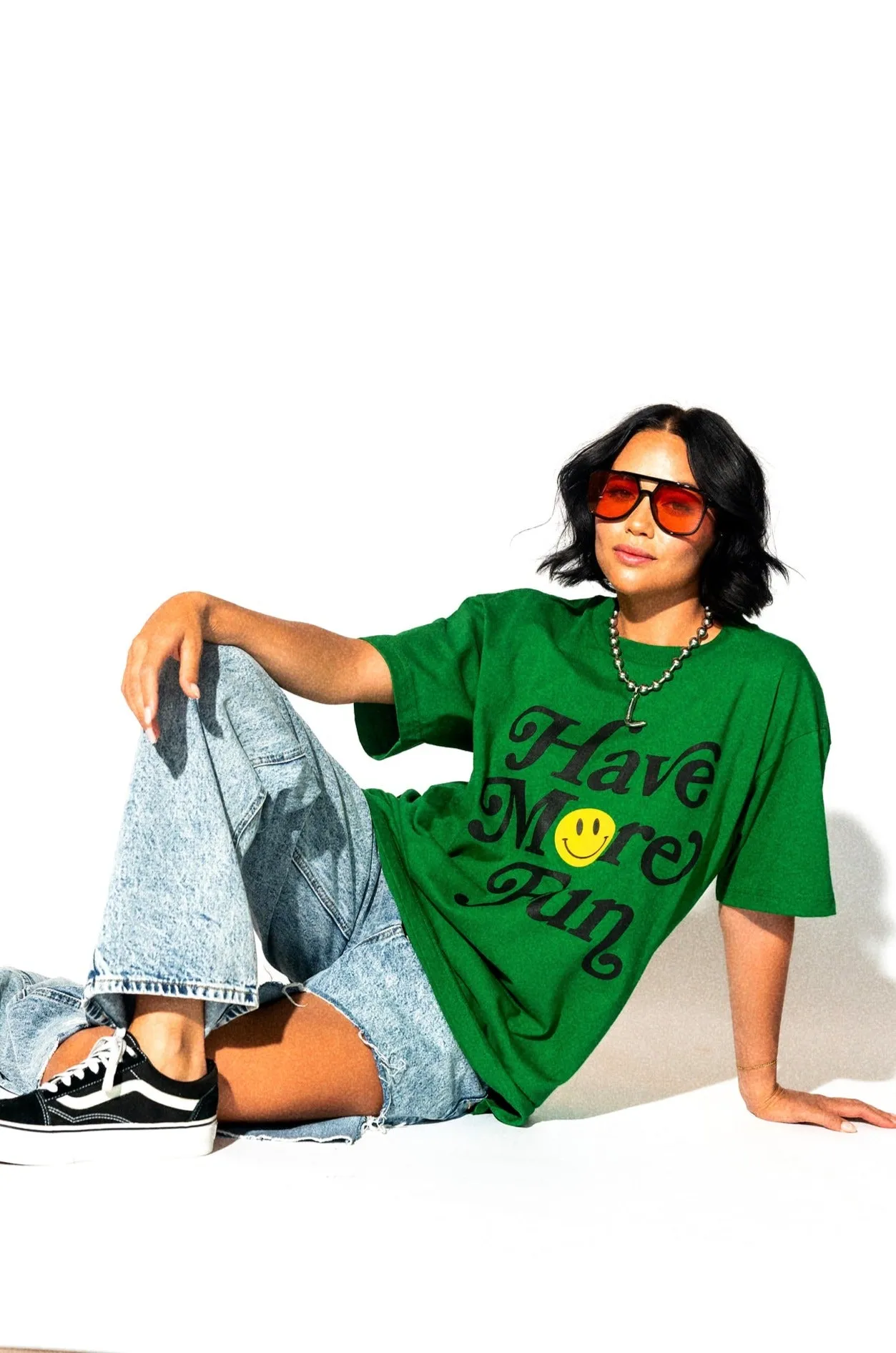 Have More Fun Oversized Tee in Green