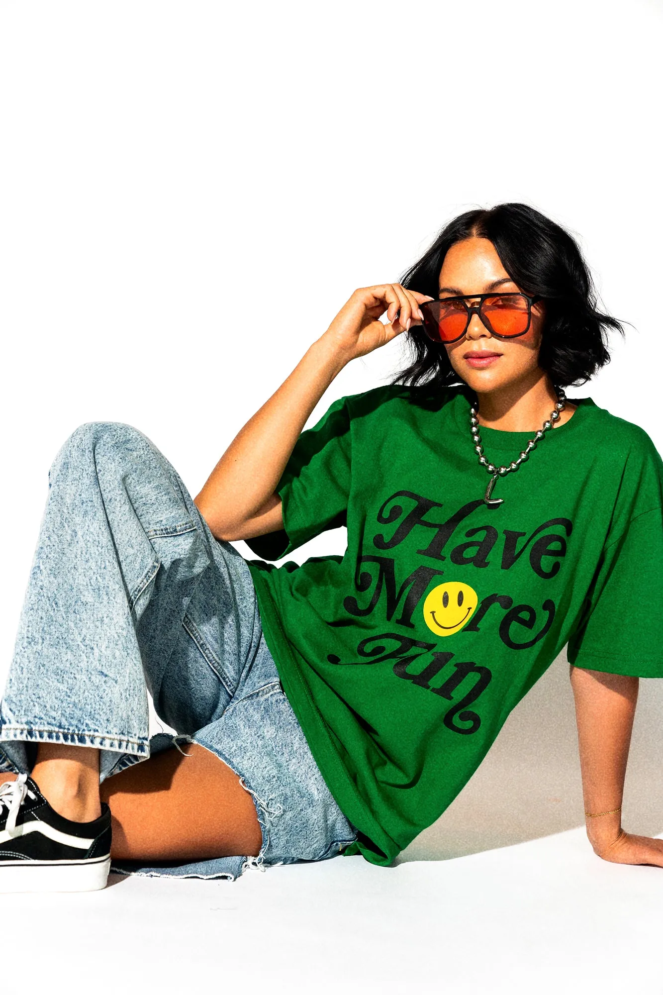 Have More Fun Oversized Tee in Green