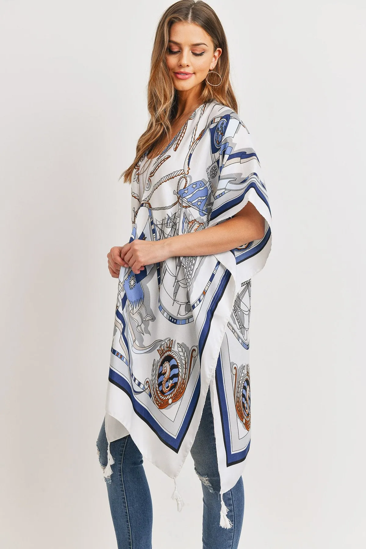 Hdf3176 - Sailors Inspired Pattern Open Front Kimono