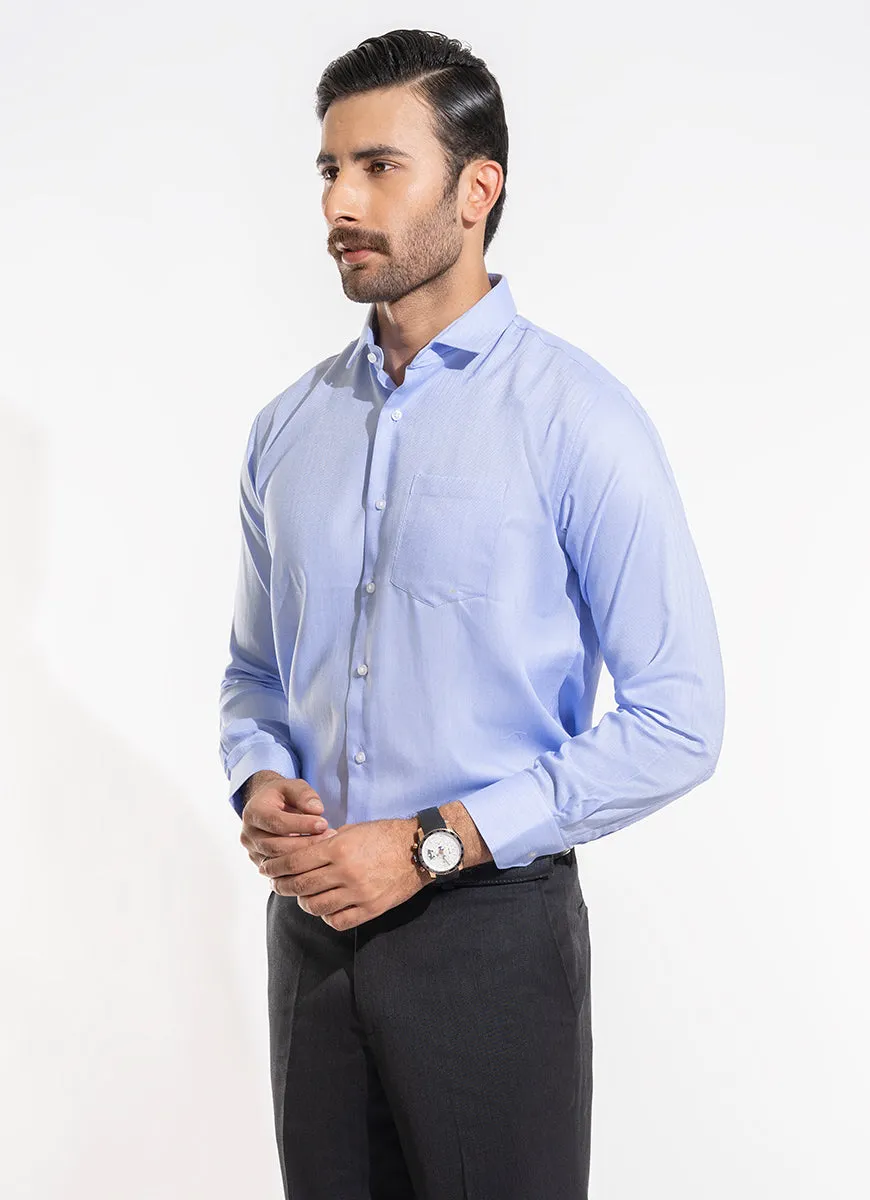 Herringbone Textured-Blue, Delta Cotton Rich Formal Shirt