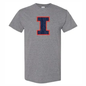 Illinois Fighting Illini Distressed Block I Grey Tee