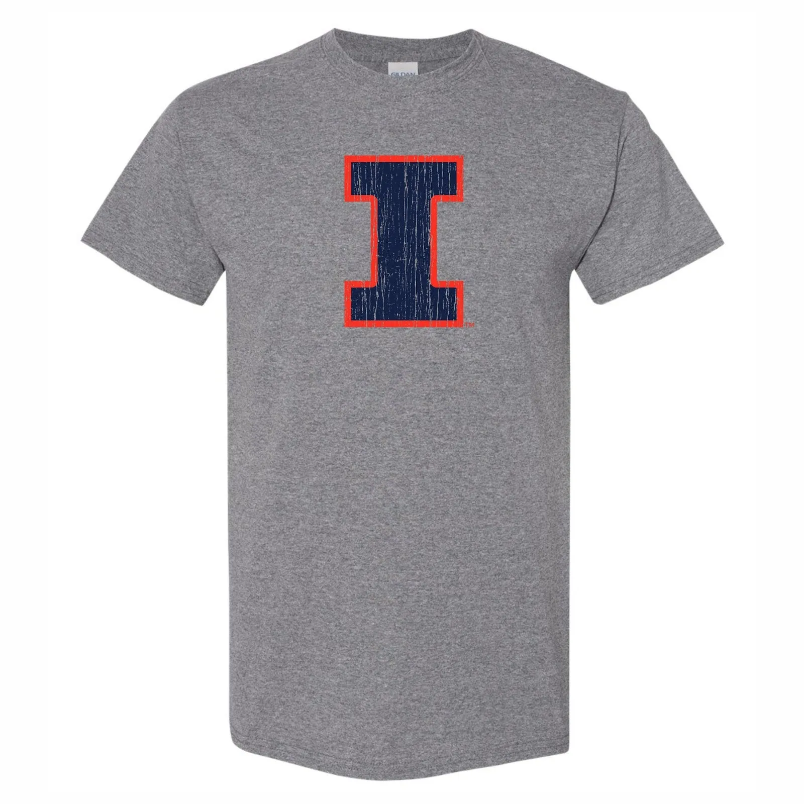 Illinois Fighting Illini Distressed Block I Grey Tee