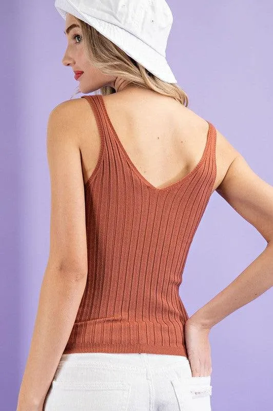 KENDALL RIBBED V-NECK TANK TOP