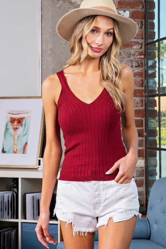 KENDALL RIBBED V-NECK TANK TOP