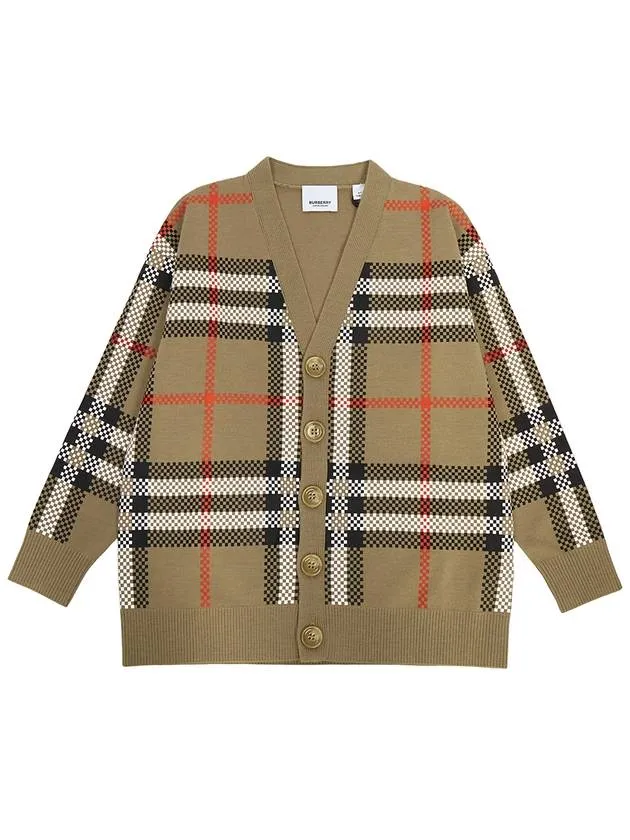 Kids Vintage Check Wool Cardigan Beige