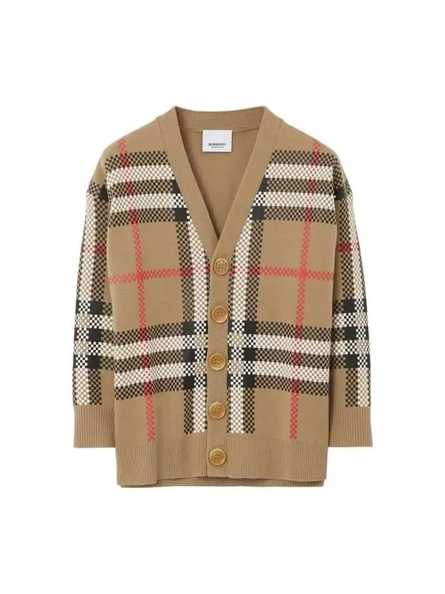 Kids Vintage Check Wool Cardigan Beige