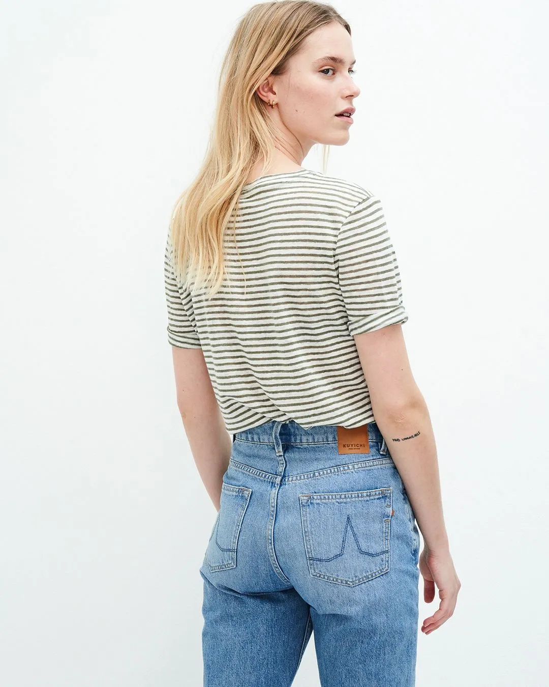 KUYICHI Olivia striped t-shirt off white sage women