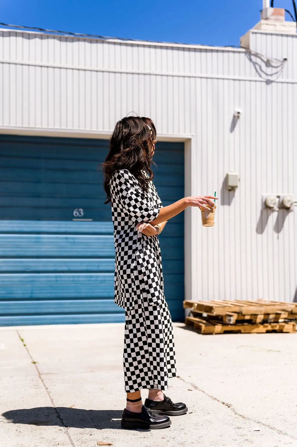 Lex Ribbed Playsuit in Black and White Checkerboard