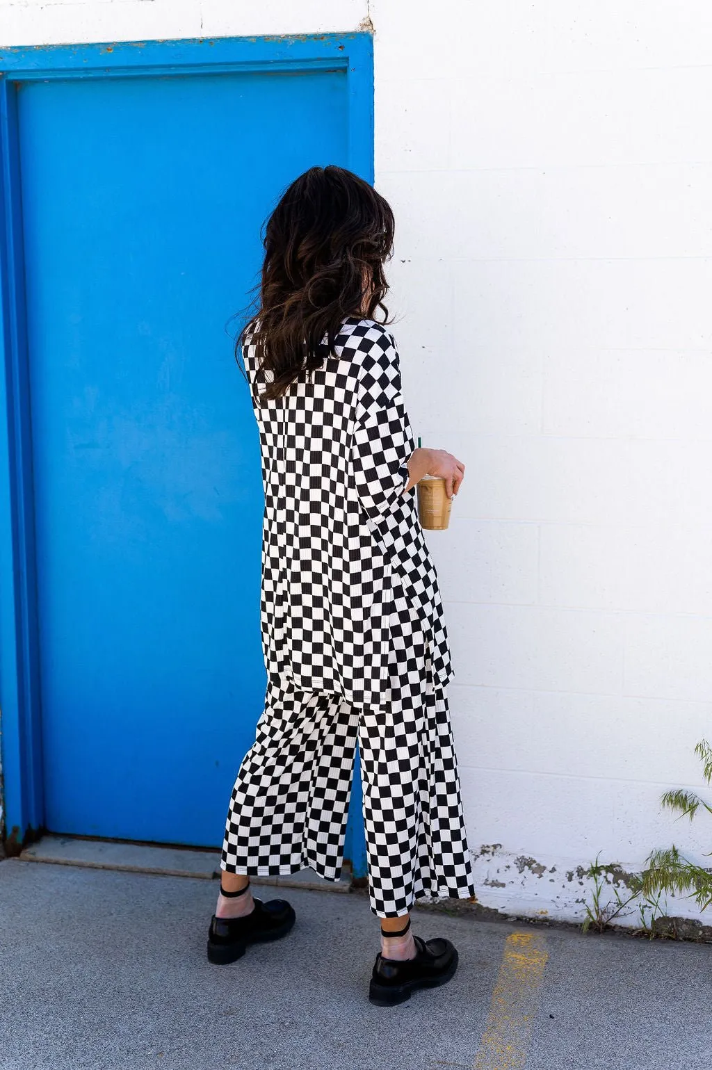 Lex Ribbed Playsuit in Black and White Checkerboard