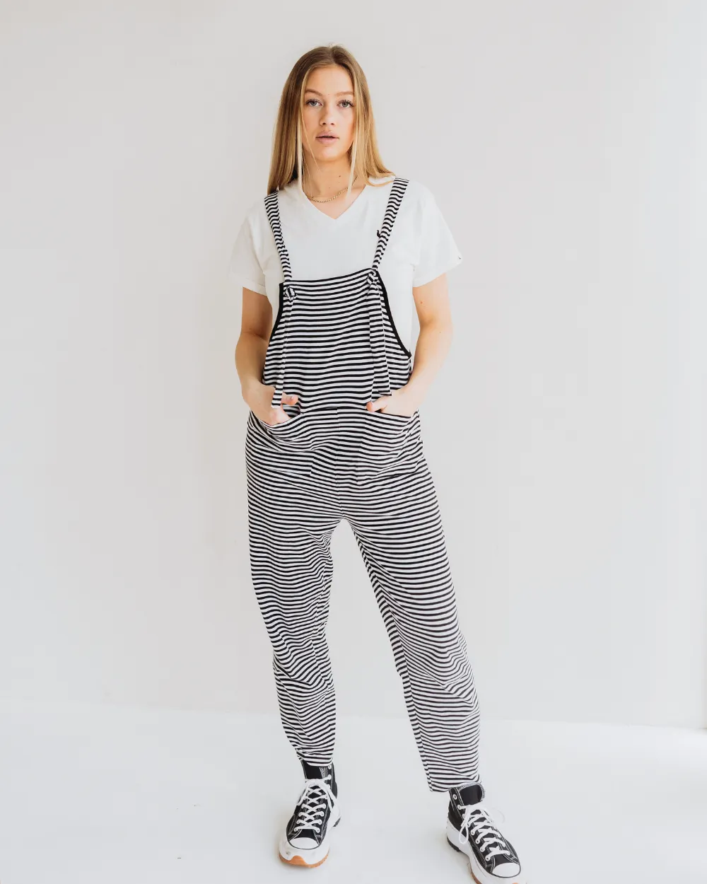 Lila Mono Stripe Dungarees