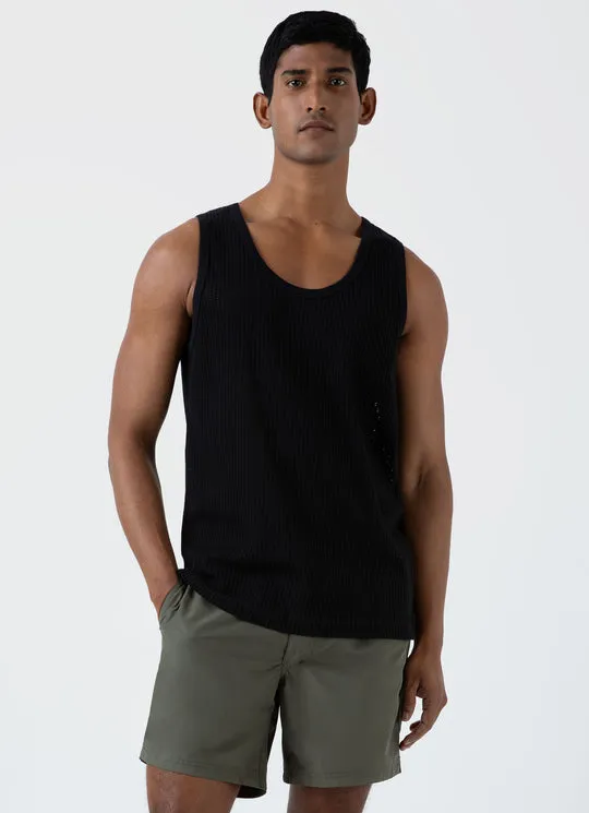 Linear Mesh Tank Top Black