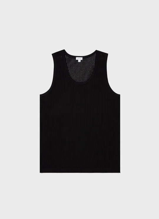 Linear Mesh Tank Top Black