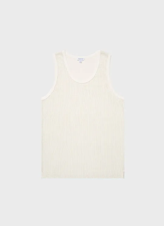 Linear Mesh Tank Top Ecru