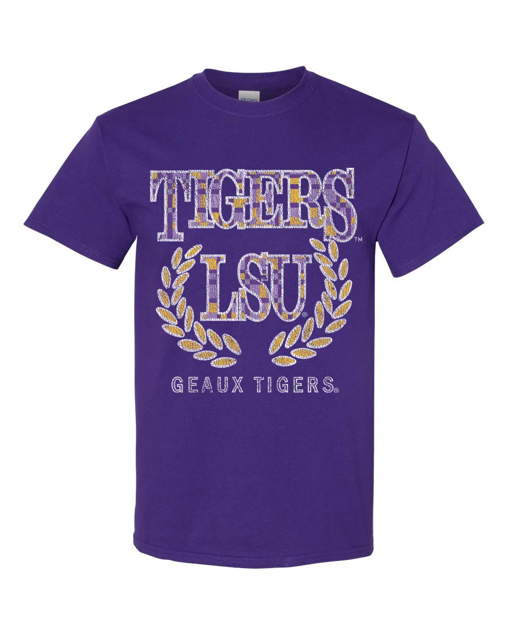 LSU Tigers Plaid Crest Purple Thrifted Tee