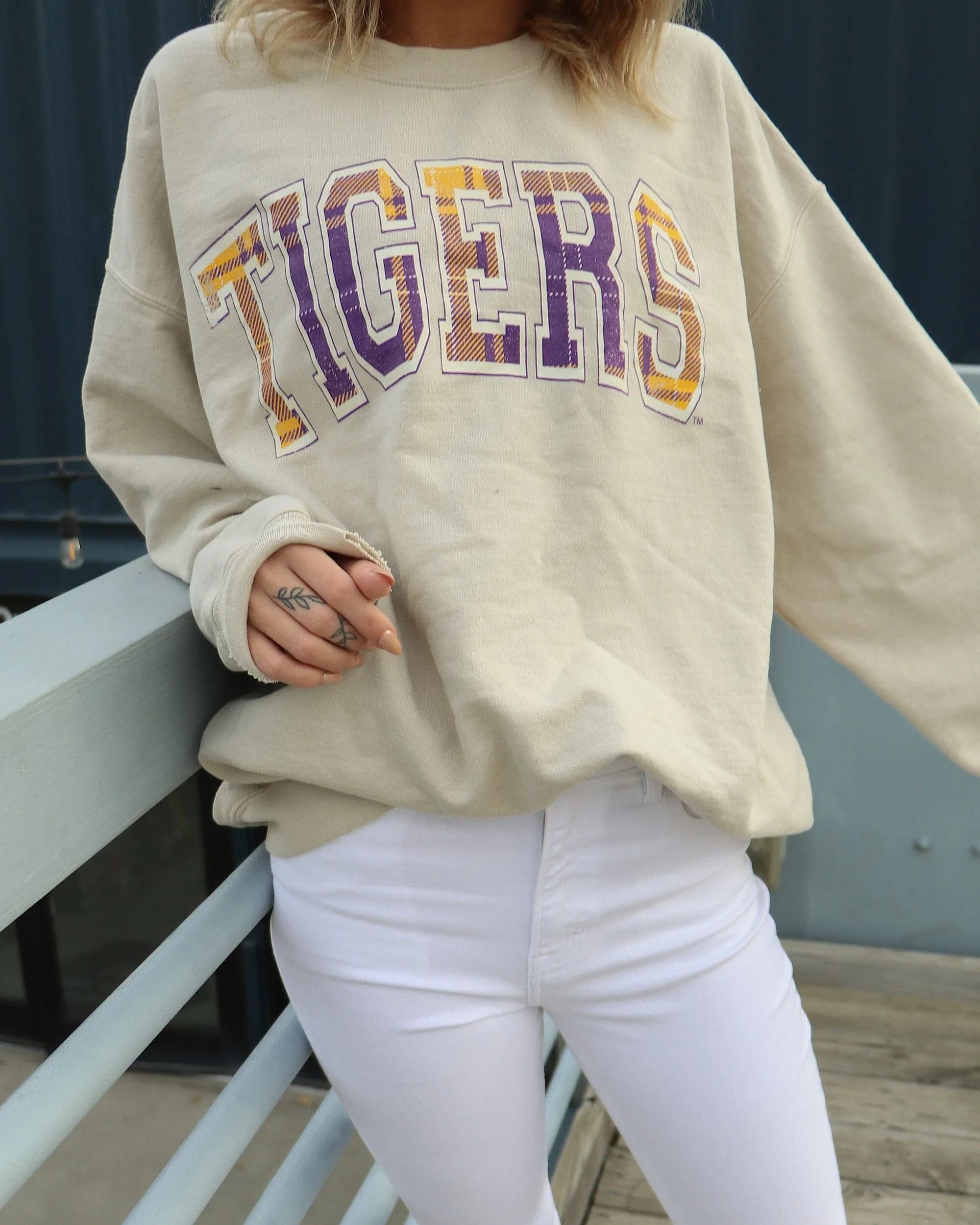 LSU Tigers Tartan Sand Thrifted Sweatshirt