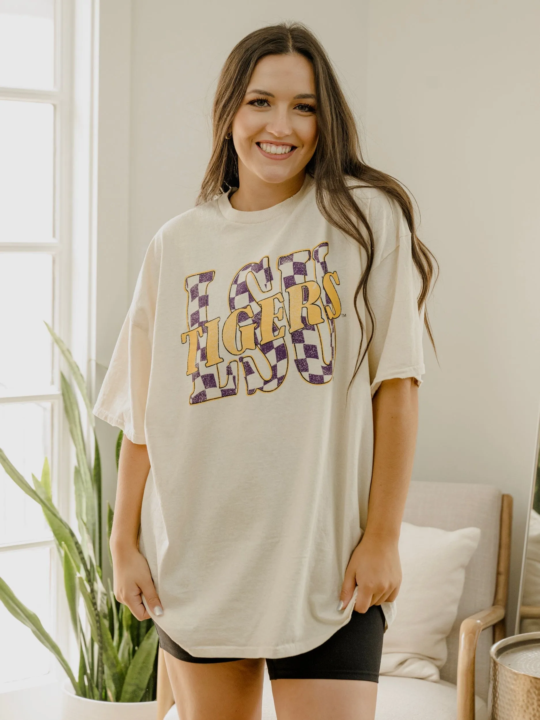 LSU Tigers Twisted Check Off White Thrifted Tee