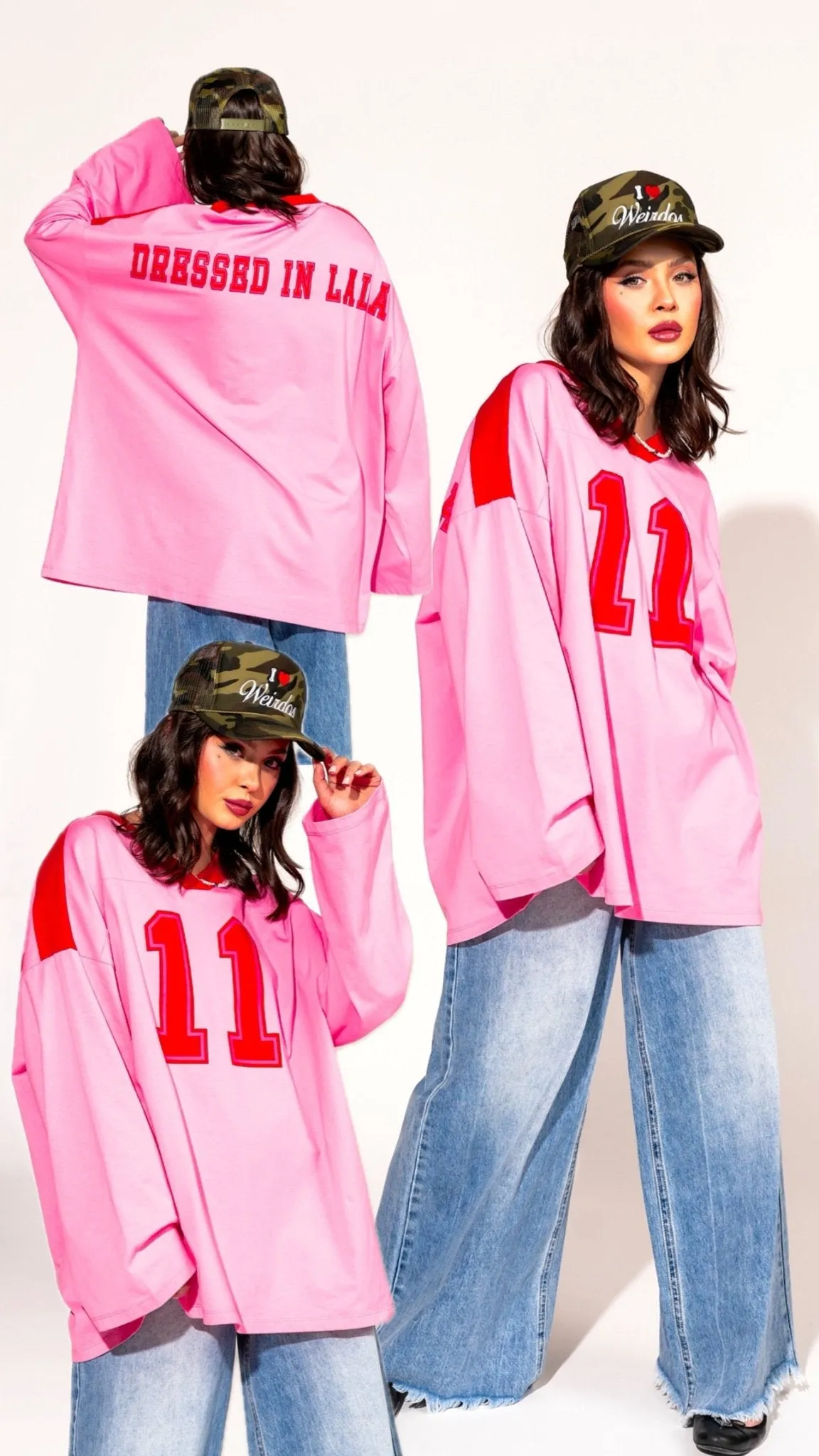 Lucky Oversized Jersey Tee in Red   Pink