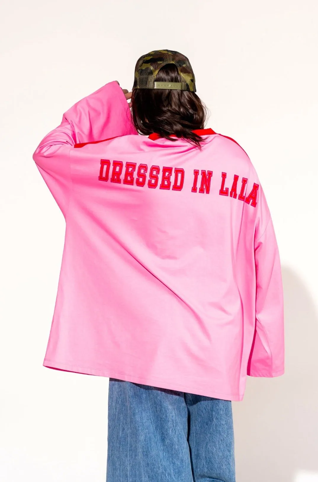 Lucky Oversized Jersey Tee in Red   Pink