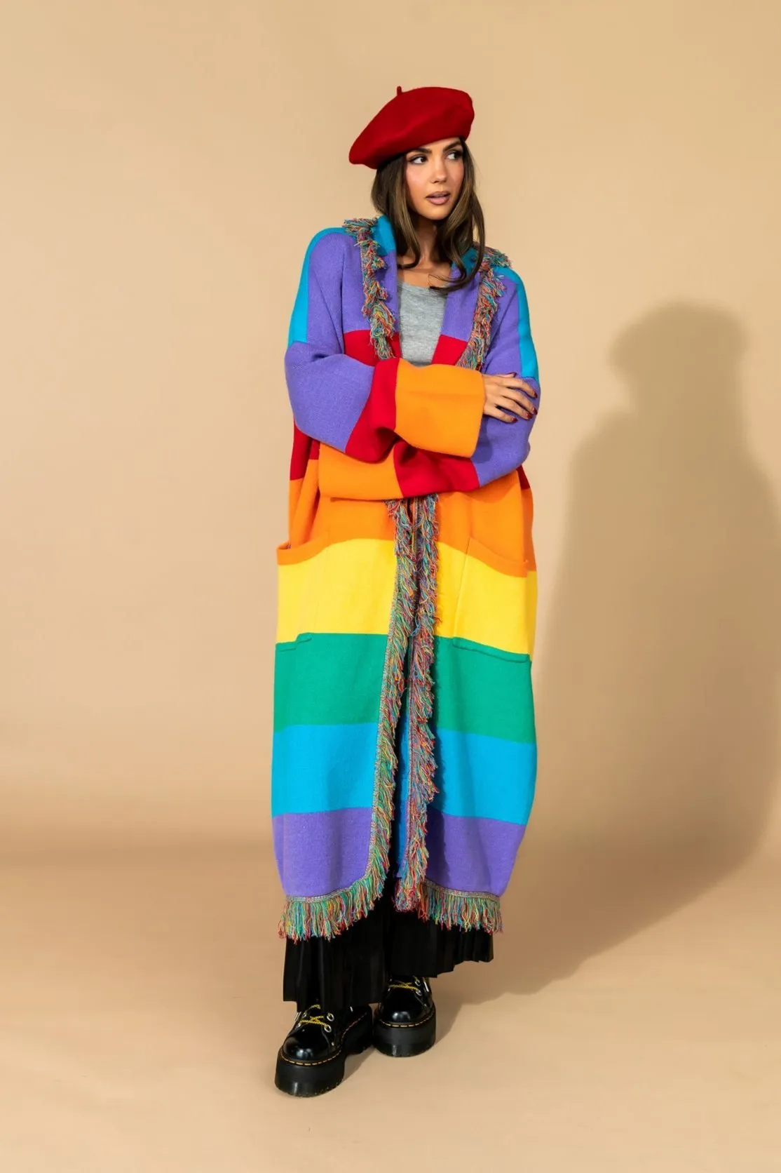 Luxe Fringe Blanket Cardigan in Chasing Rainbows