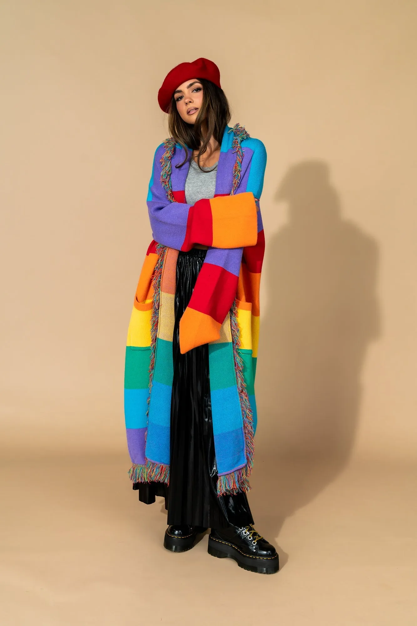 Luxe Fringe Blanket Cardigan in Chasing Rainbows