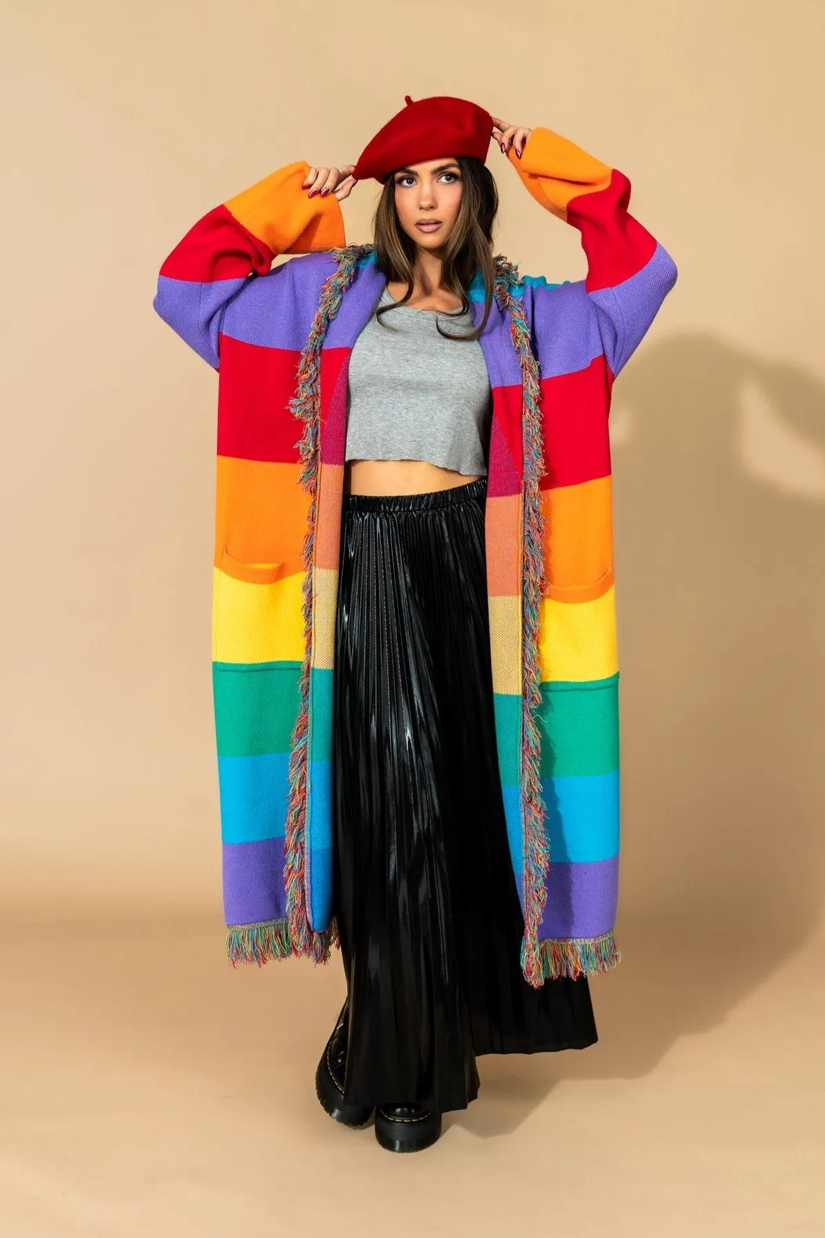 Luxe Fringe Blanket Cardigan in Chasing Rainbows