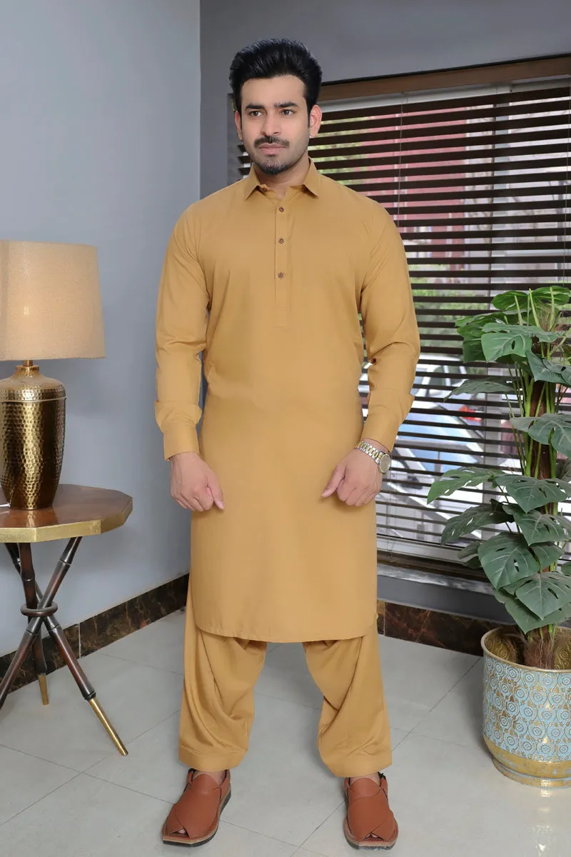 Men Blended Wash-n-Wear Kameez Shalwar D-Gold