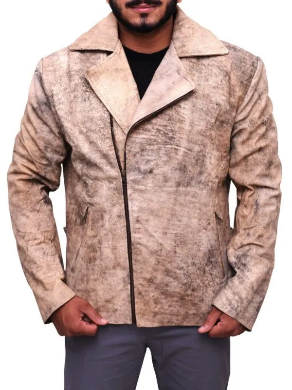 Men Distressed Brown Biker Jacket