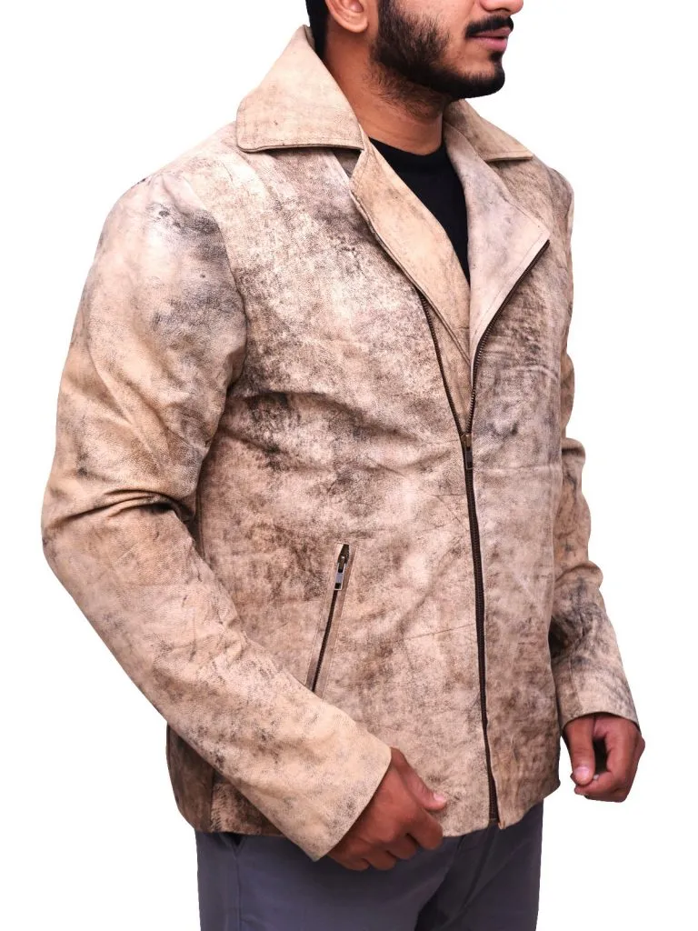 Men Distressed Brown Biker Jacket